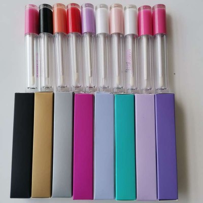 2021 low moq empty clear purple top round lipgloss bottles packaging liquid lipstick container lip gloss tubes with brush wands