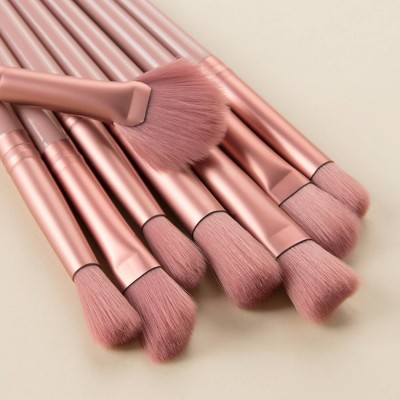 High End Face Cosmetic 12 Pcs Pink Eyebrow Brush Private Label Set Makeup Brushes Manufacturer Non-logo Eye Brush