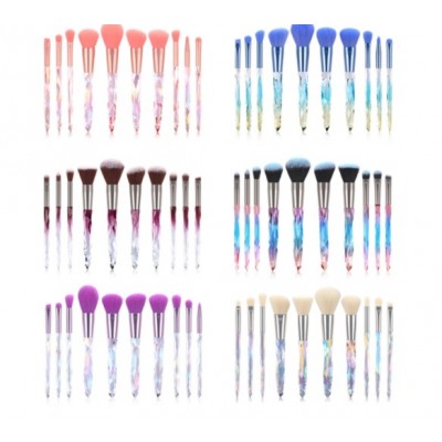 2021 Hot Selling 10pcs Pieces Crystal Makeup Brushes Transparent Diamond Crystal Handle Makeup Brush Set